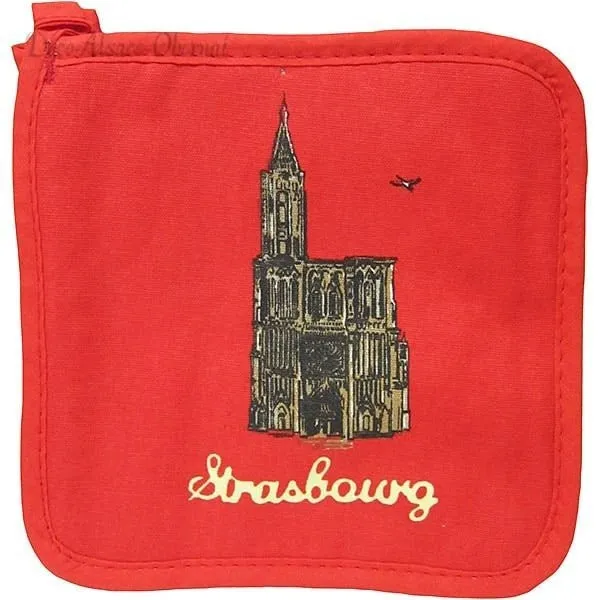 Set of Red Kitchen Glove and Potholder, Strasbourg Cathedral decor