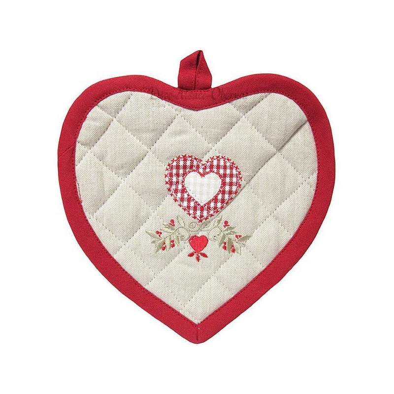 Kitchen pot holder Heart embroidered Flowers and Heart