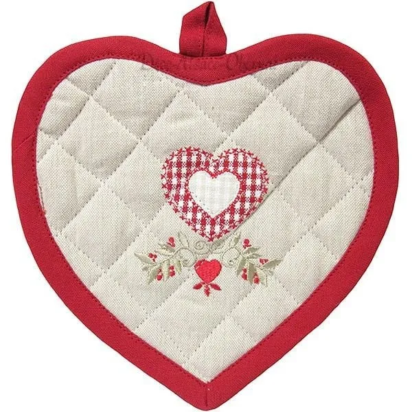 Kitchen pot holder Heart embroidered Flowers and Heart