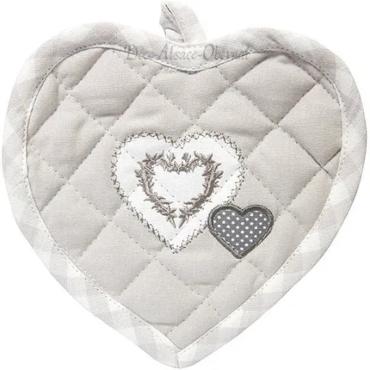 Manique de Cuisine Coeur Gris et rayures Blanc Keslch