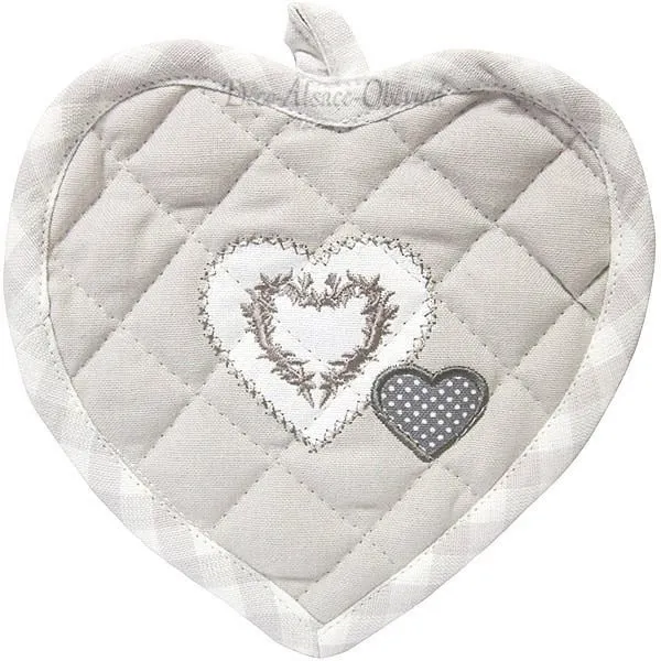 Manique de Cuisine Coeur Gris et rayures Blanc Keslch