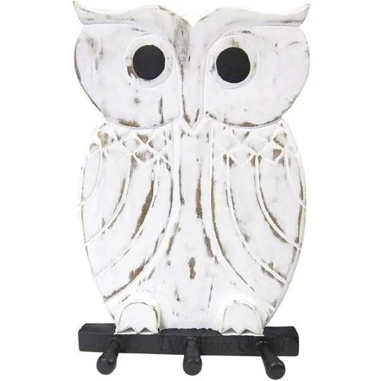 Porte Manteau en Bois Hibou effet blanchi