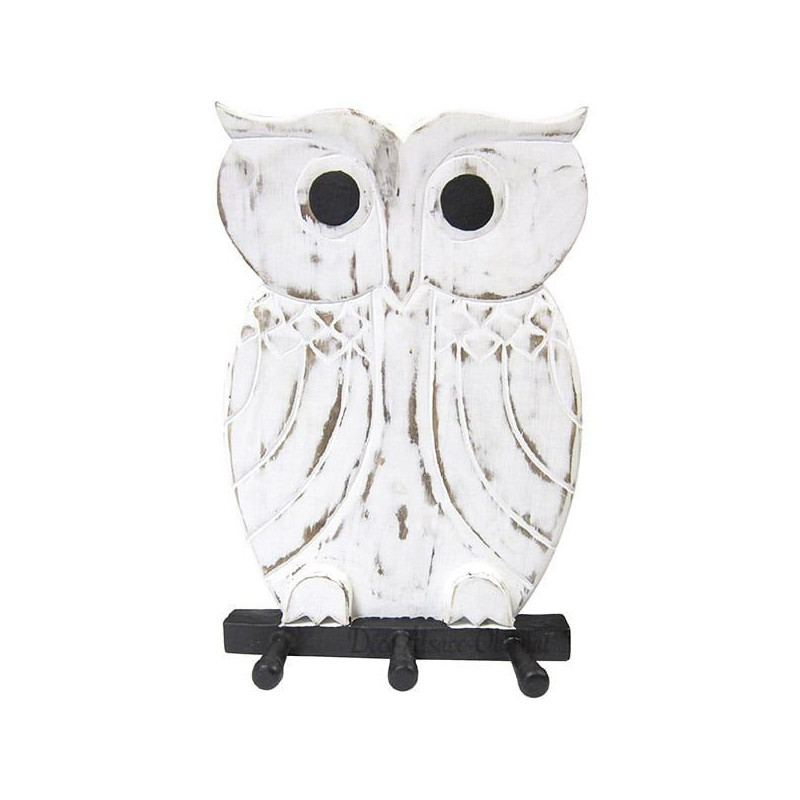 Porte Manteau en Bois Hibou effet blanchi