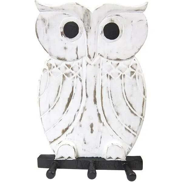 Bleached Effect Owl Wood Coat Rack