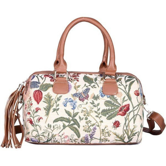 Handtasche mit Pompon mit Gartenblumenmuster