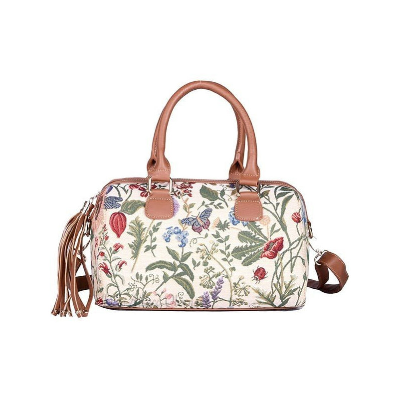 Handtasche mit Pompon mit Gartenblumenmuster
