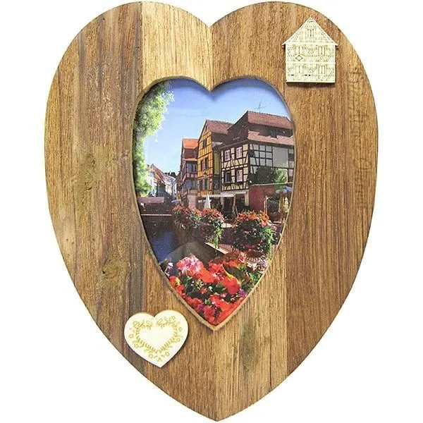 Cadre Photo 10 x 15 cm forme de Coeur en Bois Creusé