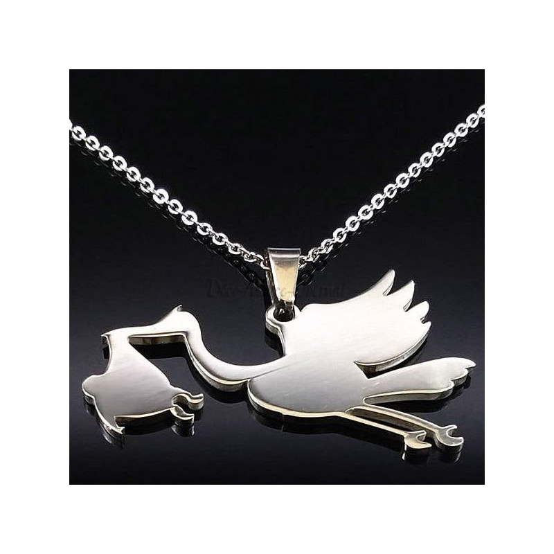 Alsace Stork Necklace and Pendant Jewel in Stainless Steel