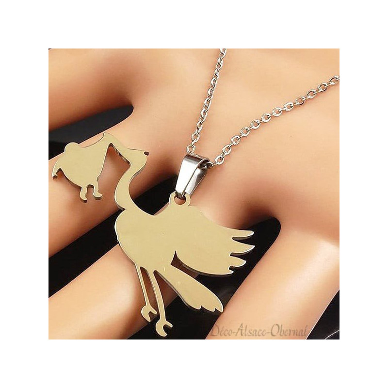 Alsace Stork Necklace and Pendant Jewel in Stainless Steel