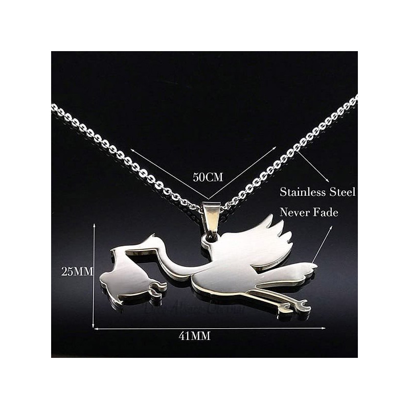 Alsace Stork Necklace and Pendant Jewel in Stainless Steel