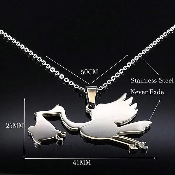 Bijou Collier et Pendentif Cigogne d'Alsace en Acier inoxydable