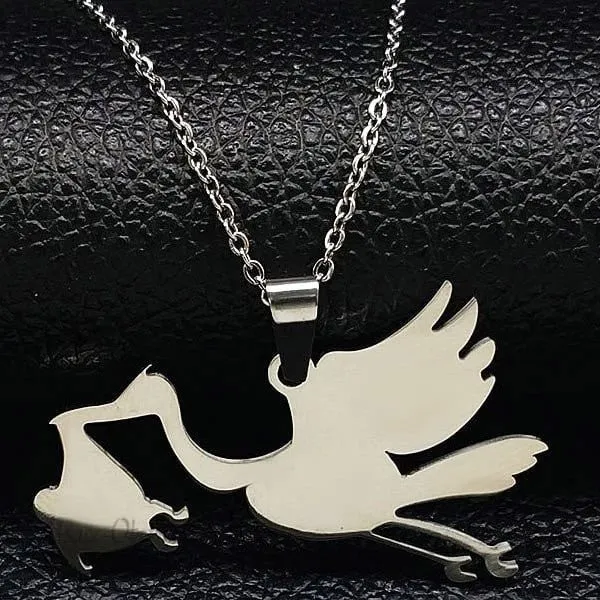 Alsace Stork Necklace and Pendant Jewel in Stainless Steel