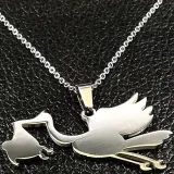 Bijou Collier et Pendentif Cigogne d'Alsace en Acier inoxydable