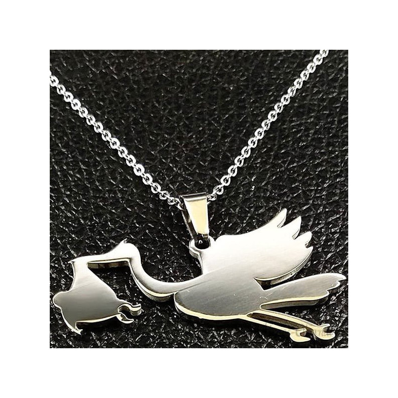 Alsace Stork Necklace and Pendant Jewel in Stainless Steel