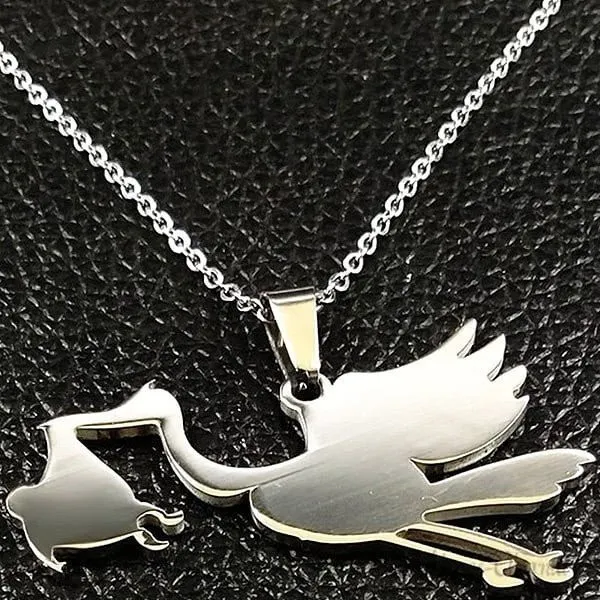 Alsace Stork Necklace and Pendant Jewel in Stainless Steel