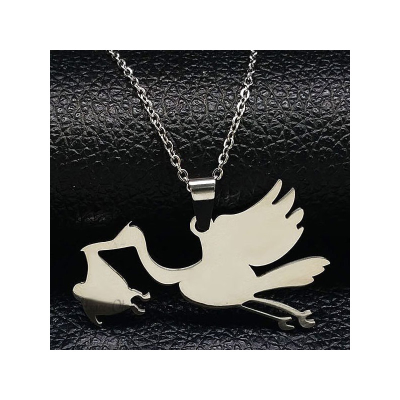 Alsace Stork Necklace and Pendant Jewel in Stainless Steel