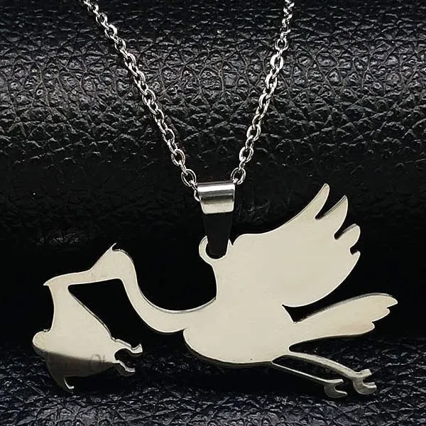 Alsace Stork Necklace and Pendant Jewel in Stainless Steel