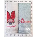 Lovely d'Alsace Embroidered Gray Kitchen Towels Duo