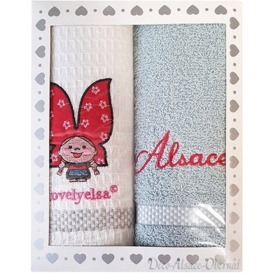 Duo de Torchons de Cuisine Gris brodés Lovely d'Alsace