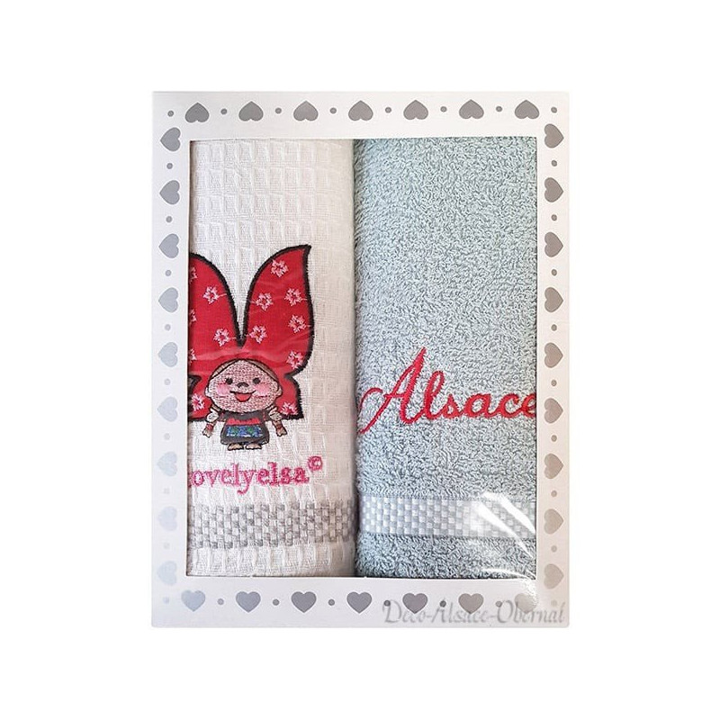 Lovely d'Alsace Embroidered Gray Kitchen Towels Duo
