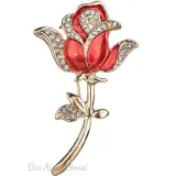 Golden fancy brooch Rose shape set with rhinestones