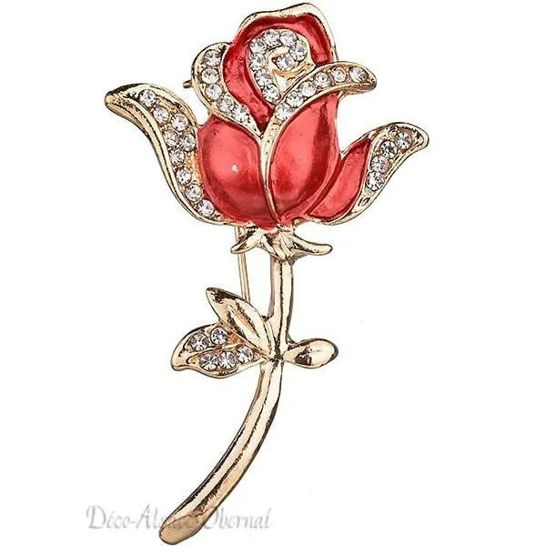 Golden fancy brooch Rose shape set with rhinestones
