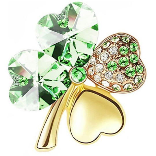 Golden Fancy 4 Leaf Clover Brooch set with Rhinestones
