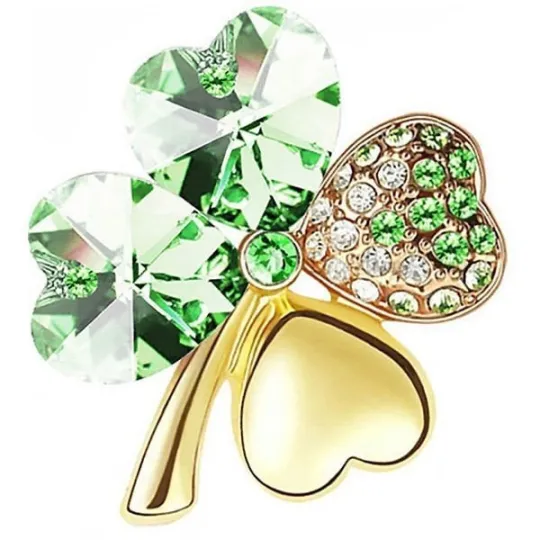 Broche Fantaisie dorée Trèfle à 4 Feuilles sertie de Strass