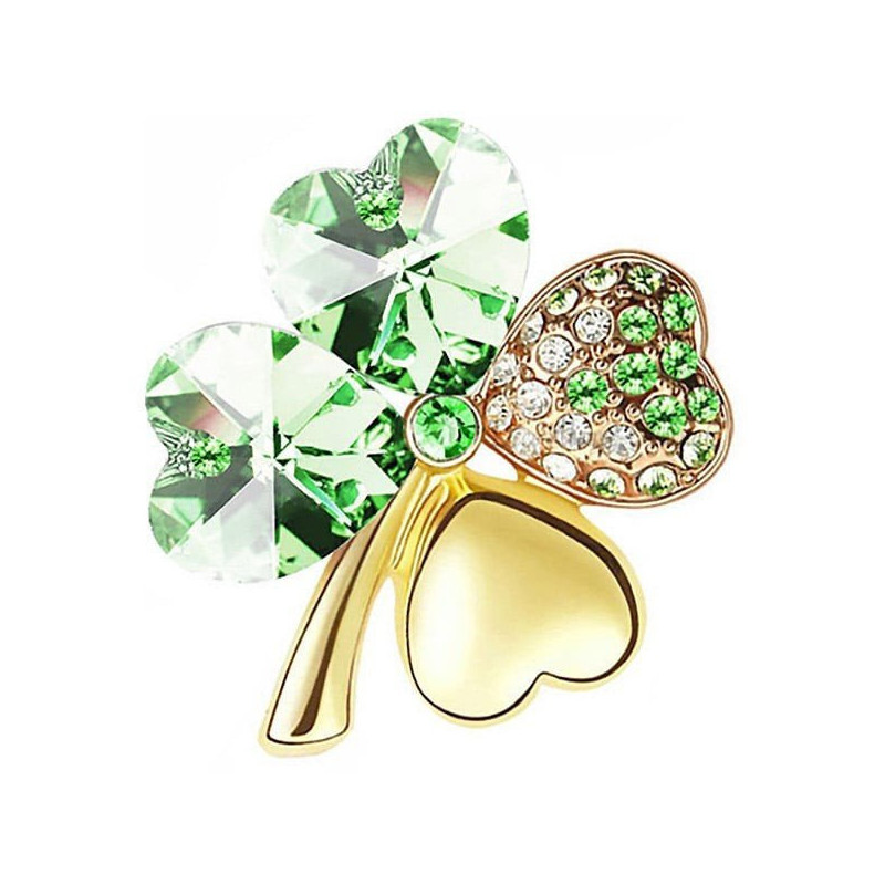 Goldene Brosche Clover Fancy 4 gekräuselte Blätter Strass