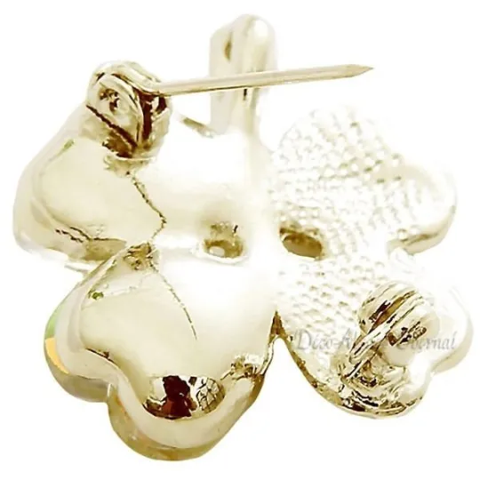 Goudkleurige Fantasiebroche Klavertje vier met Strass