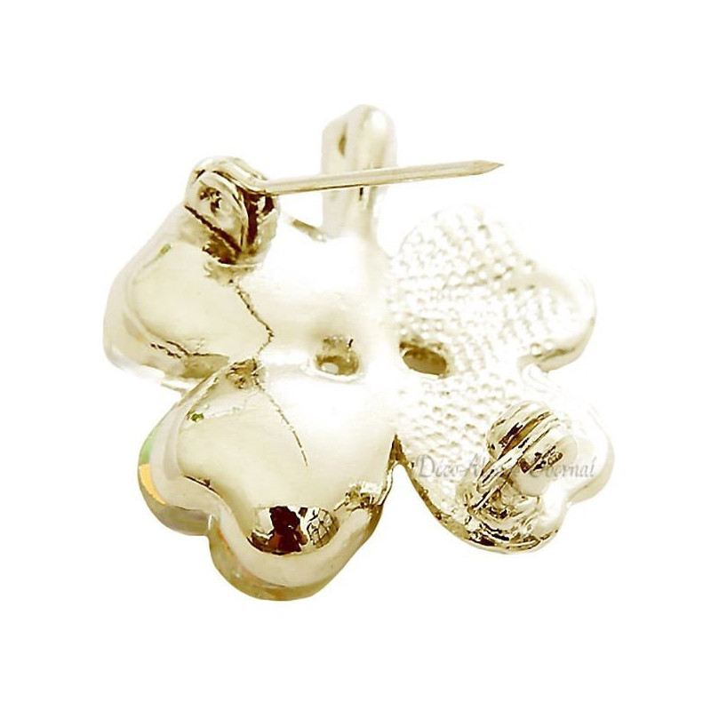 Goldene Brosche Clover Fancy 4 gekräuselte Blätter Strass