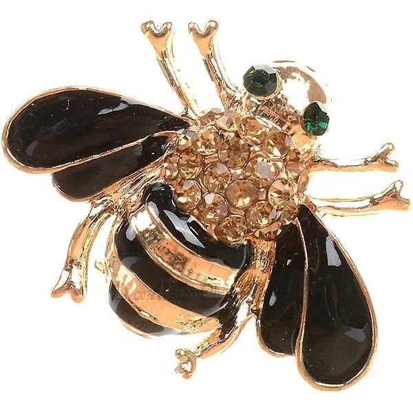 Golden fancy brooch in the shape of a bee set with rhinestones