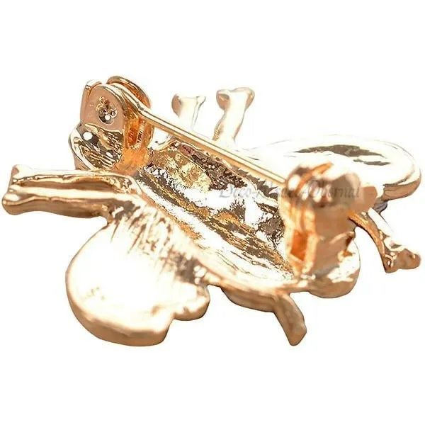 Golden fancy brooch in the shape of a bee set with rhinestones