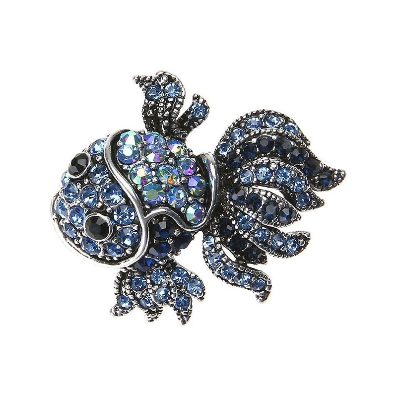 Silber-Brosche geformt fantastischer Fisch Strass besetzte Blau