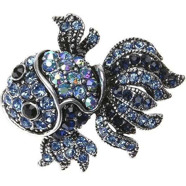 Silver fancy brooch in the shape of a Blue Fish, set with Rhinestones