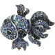 Broche Fantaisie argentée forme Poisson Bleu sertie de Strass