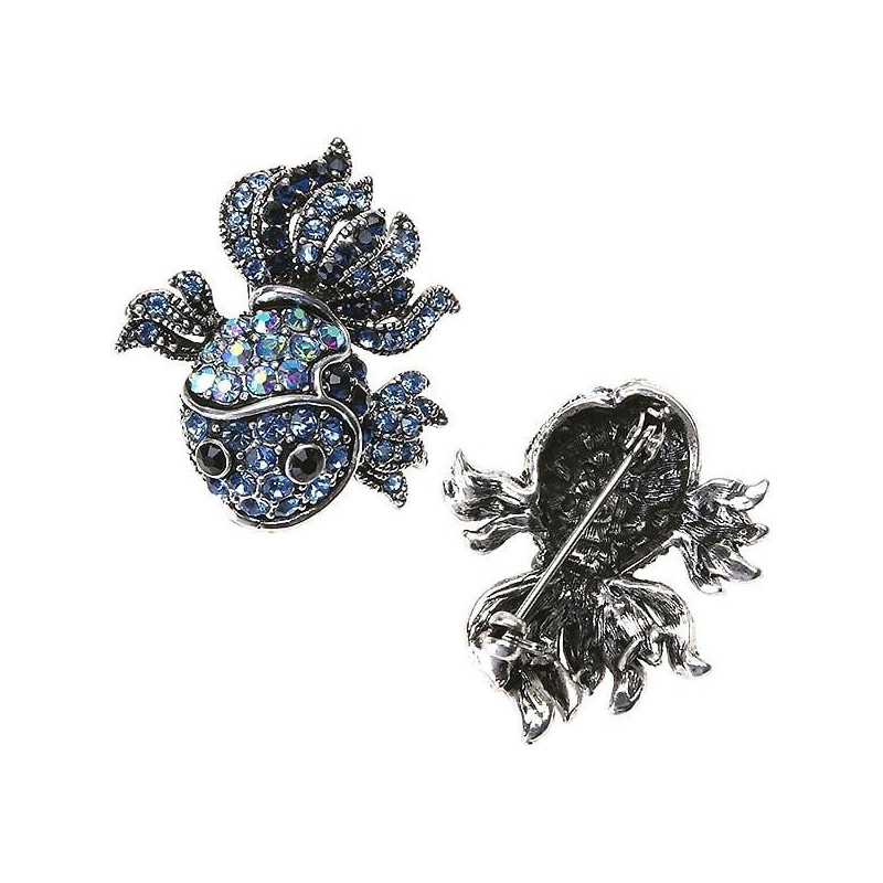 Silber-Brosche geformt fantastischer Fisch Strass besetzte Blau
