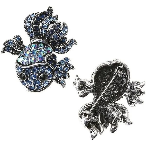 Silver fancy brooch in the shape of a Blue Fish, set with Rhinestones