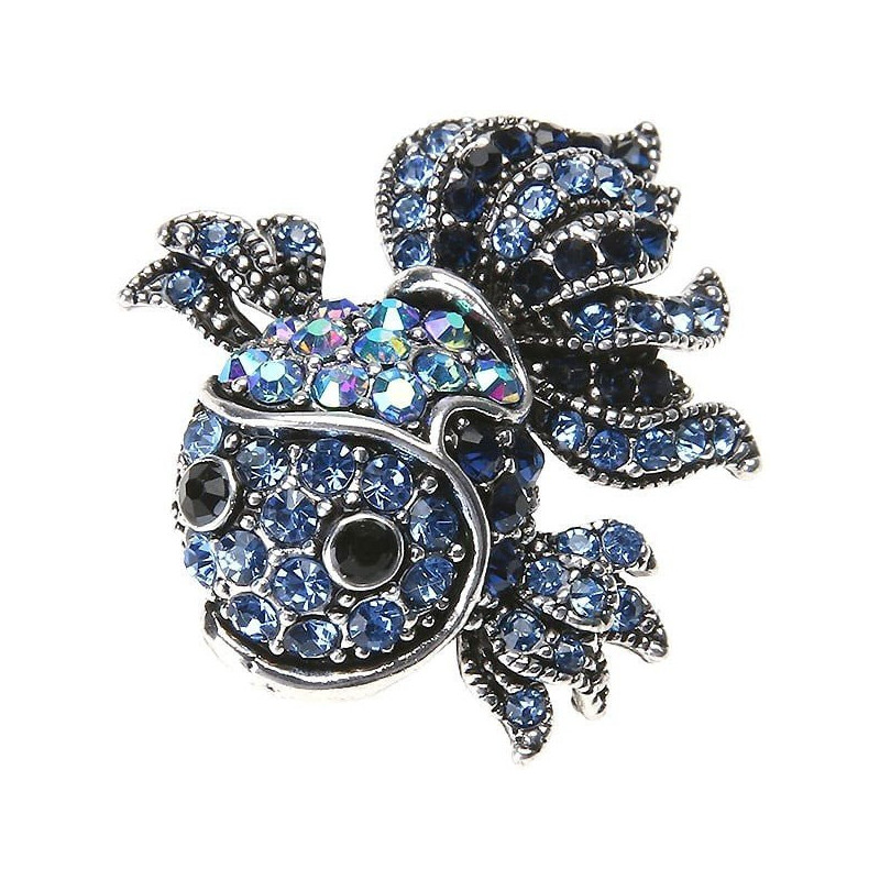 Silber-Brosche geformt fantastischer Fisch Strass besetzte Blau
