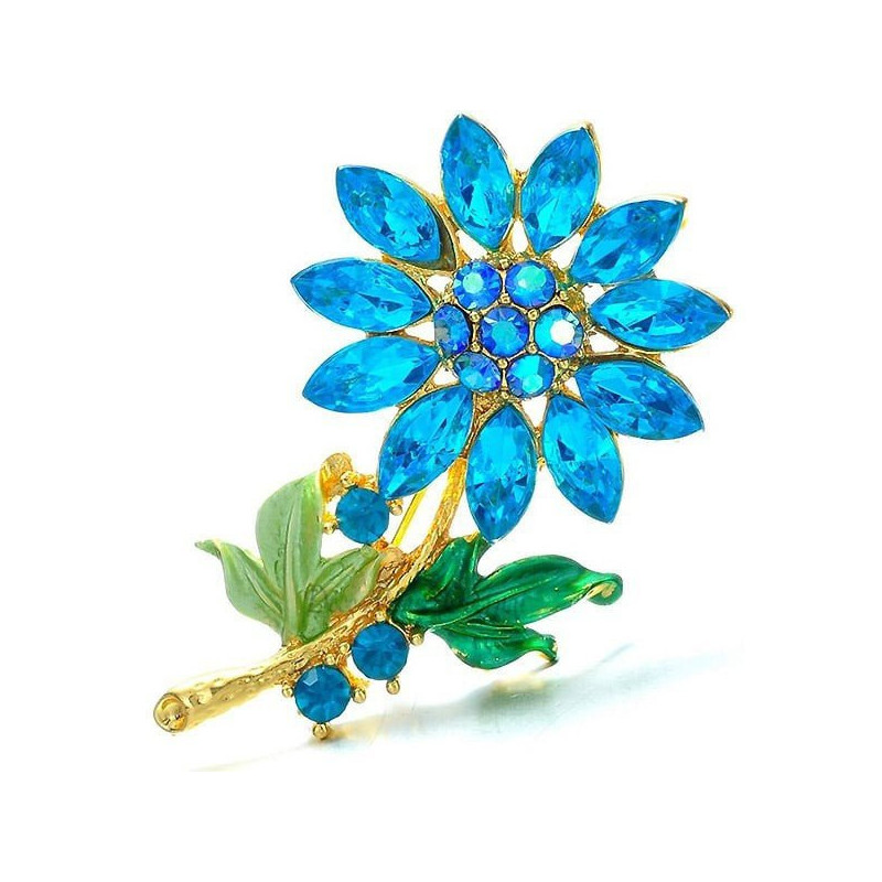 Goldene Brosche geformt Fancy Flowers Blau-Set mit Strass