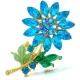 Broche Fantaisie dorée forme Fleurs Bleue sertie de Strass