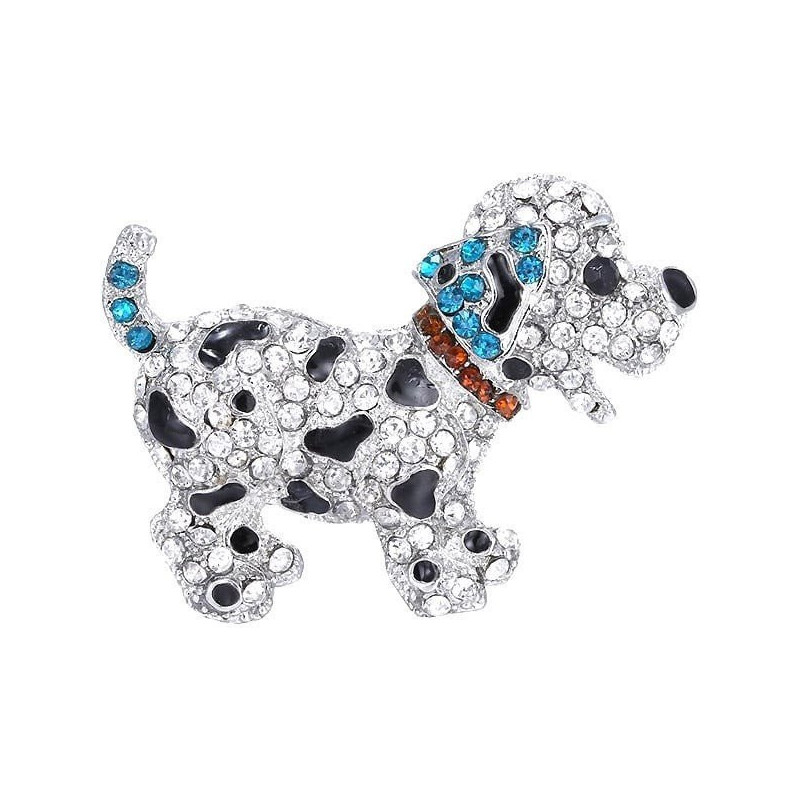 Broche Fantaisie argentée forme Chien sertie de Strass