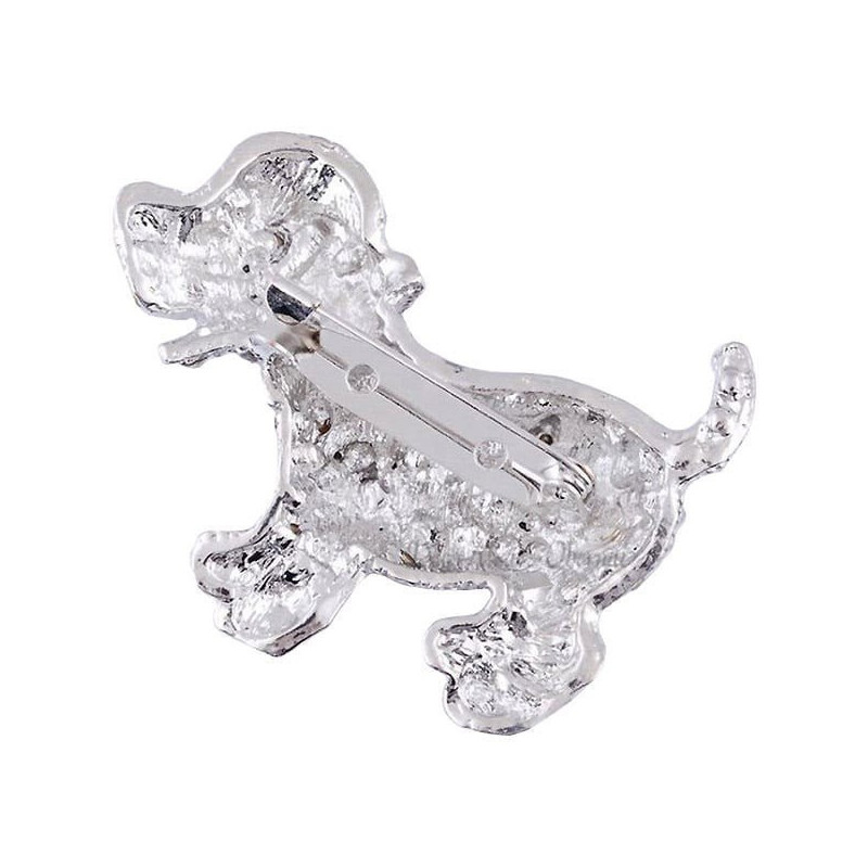 Broche Fantaisie argentée forme Chien sertie de Strass