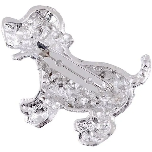 Silver fancy dog ​​shape brooch set with rhinestones