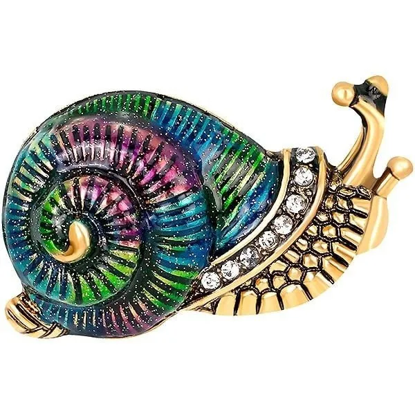 Golden fancy snail brooch set with rhinestones
