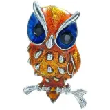 Silver fancy owl brooch set with rhinestones