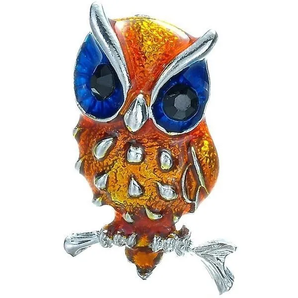 Broche Fantaisie argentée Hibou sertie de Strass