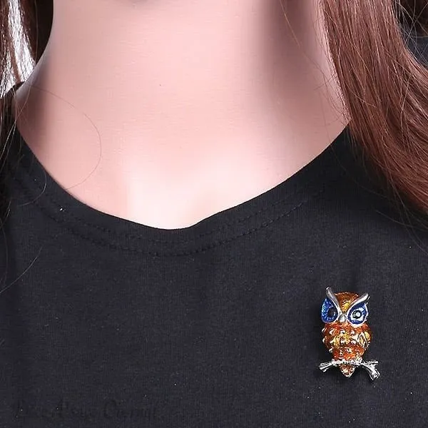 Broche Fantaisie argentée Hibou sertie de Strass