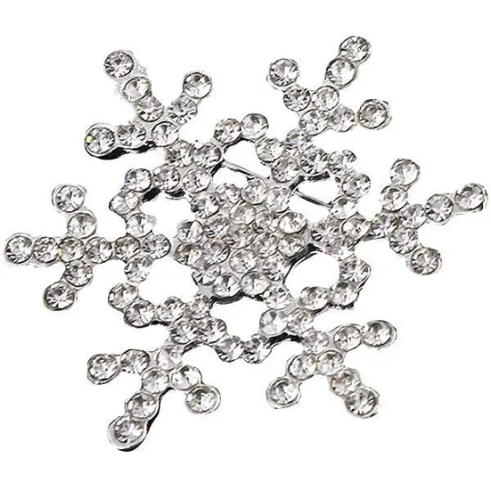Broche Fantaisie argentée forme Flocon de Neige sertie de Strass