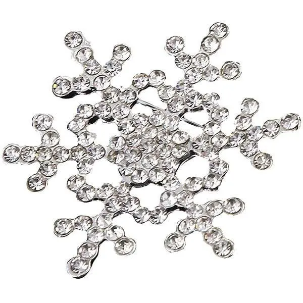 Silver fancy snowflake brooch set with rhinestones